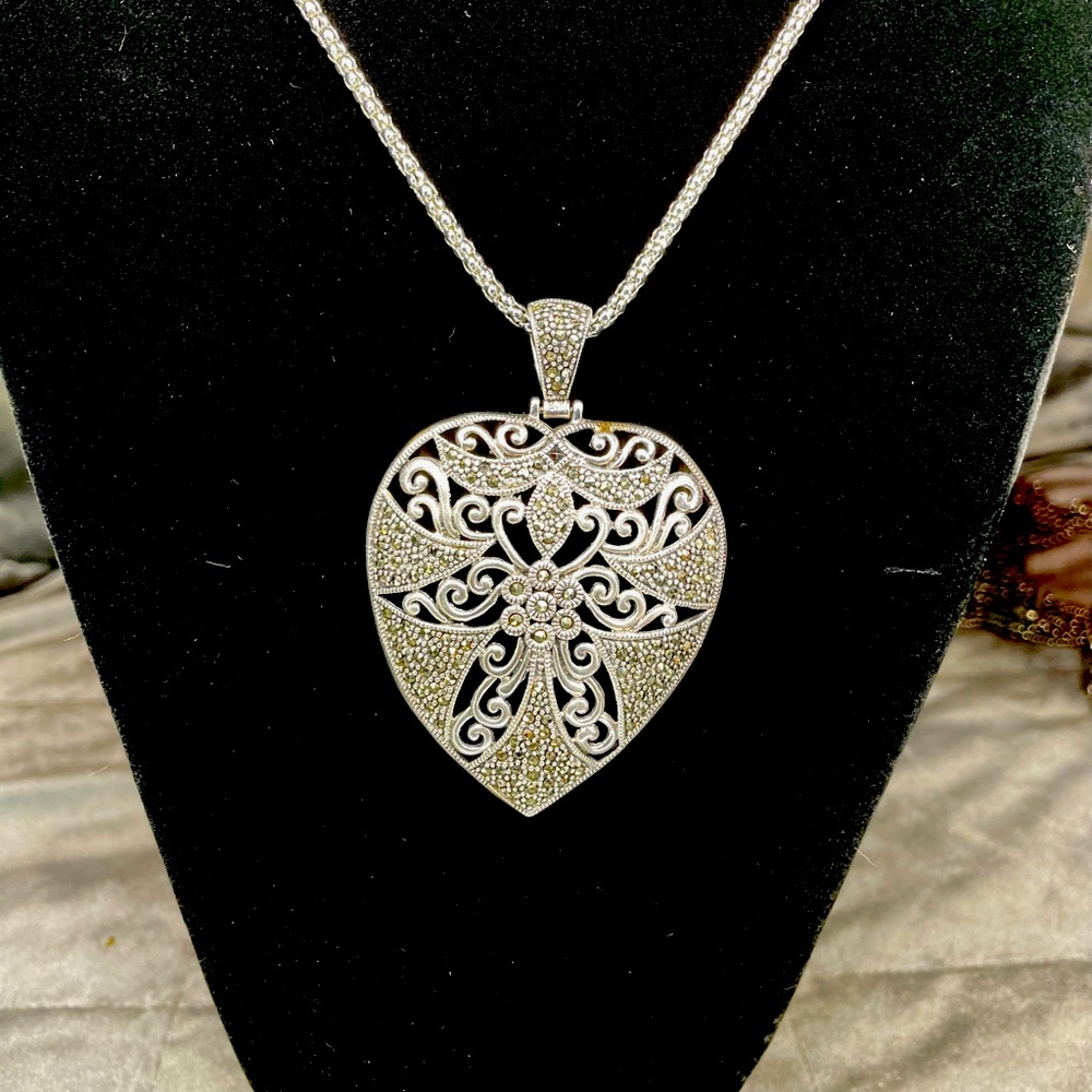 STERLING SILVER .925 LARGE 3 INCH HEART PENDANT